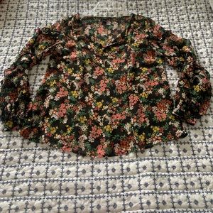 Floral Ruffle-Sleeve Blouse